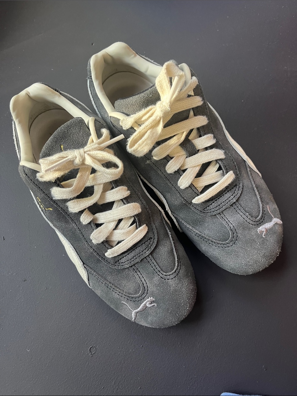 Puma Speedcat Gray Suede Sneakers with Cream Laces 7